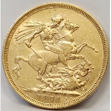 AUSTRALIA 1871 . ONE 1  SOVEREIGN . SYDNEY . GOLD . LARGE B.P.